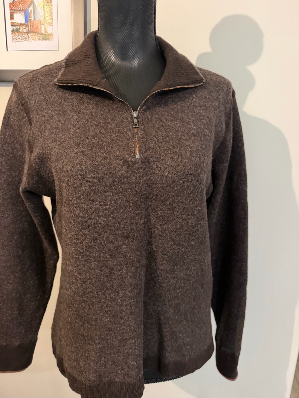 Robert Graham Women’s Wool Chocolate Brown Half-Zip Turtleneck Sweater L